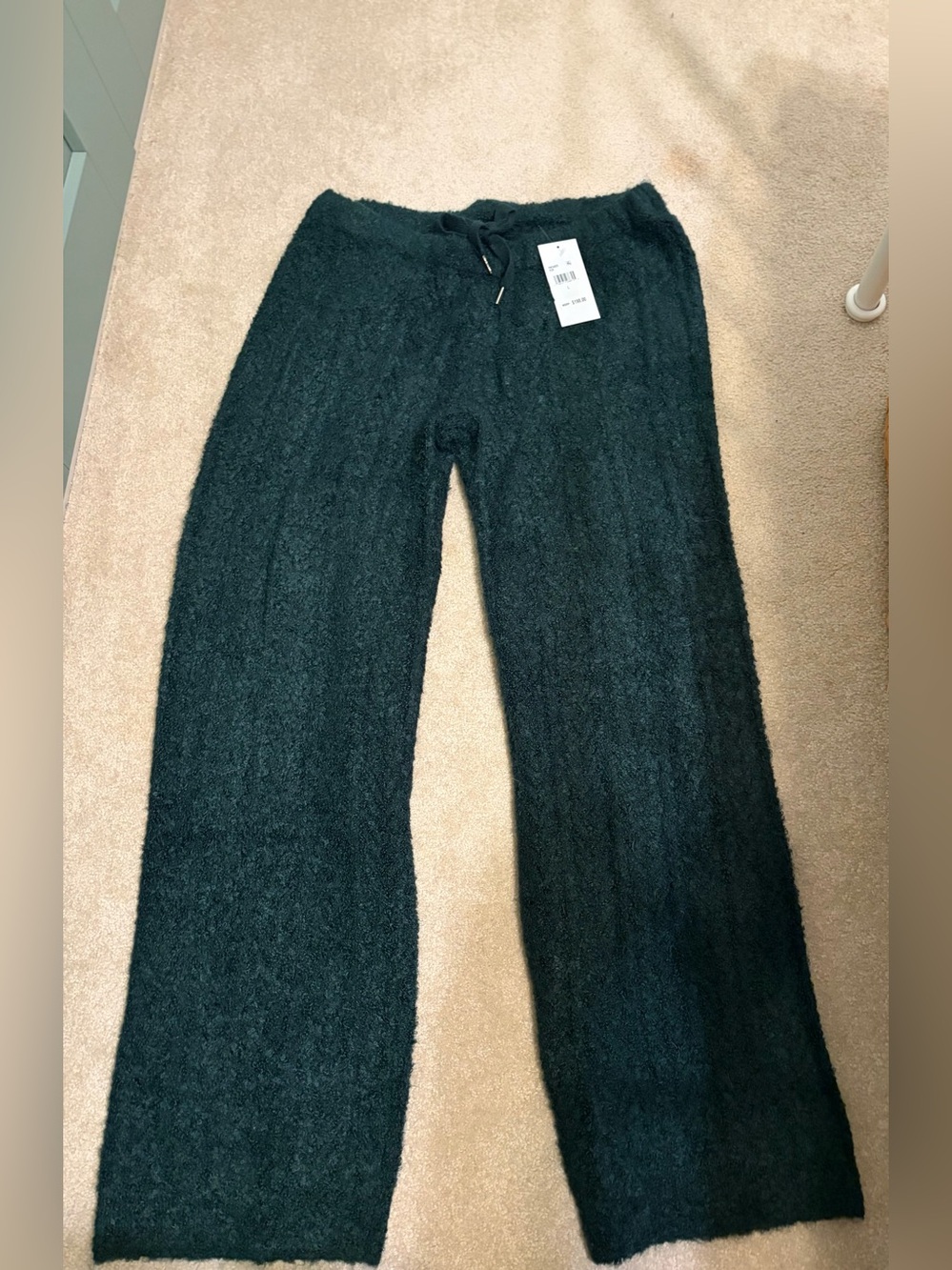 NWT Stellae Dux Bouclé Knit Wide-Leg Lounge Pants - Forest Green (Size Large)